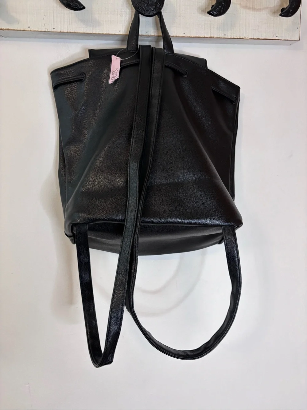 Victoria’s Secret NWT Black Leather Drawstring Backpack
